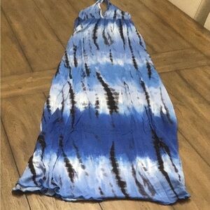 Milliore Tie-Dye Halter Neck Maxi Dress Blue Hues Size Small
